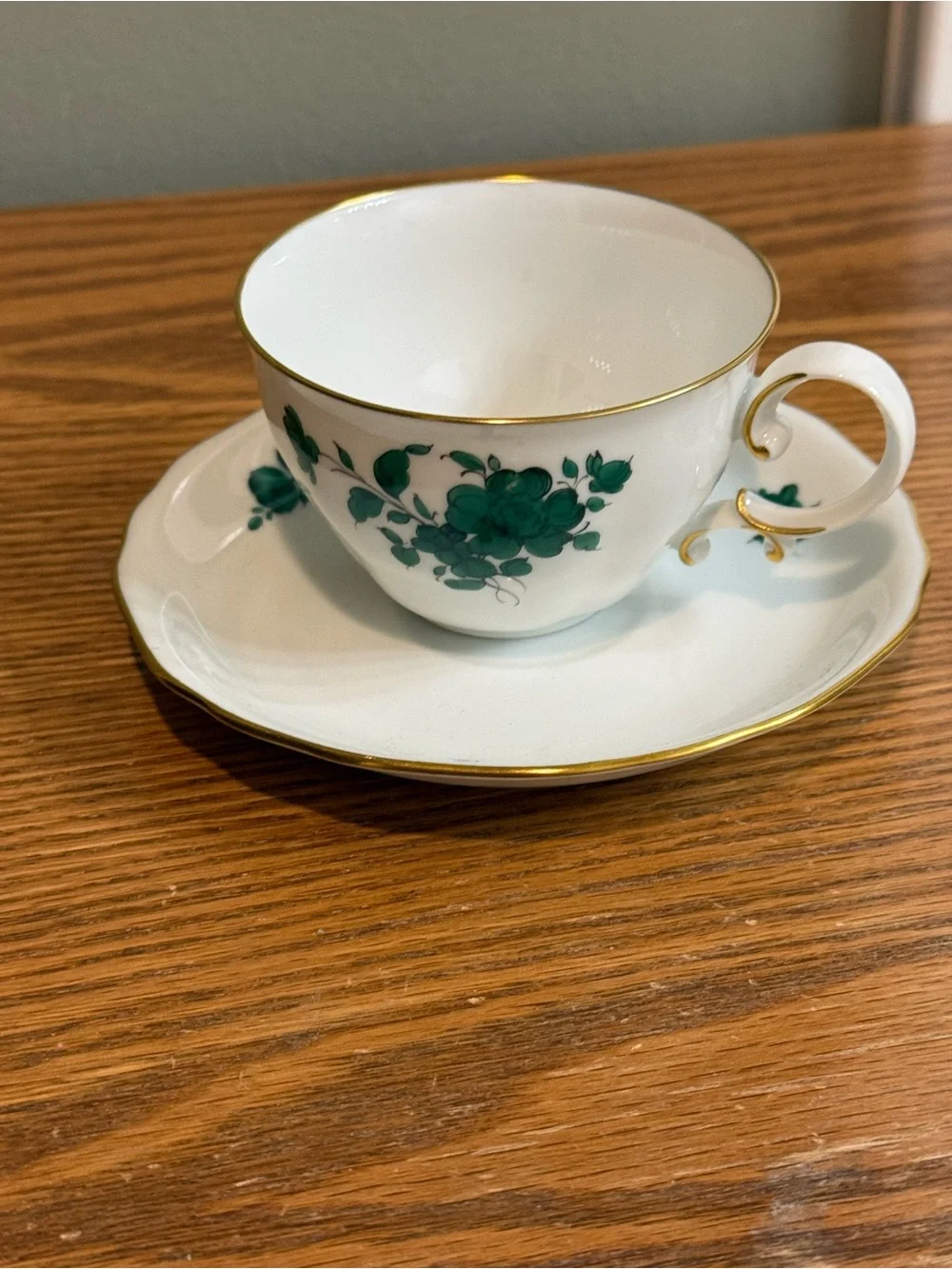 Vienna Augarten Wien Maria Theresia Espresso Cup/saucer Green Rose & Gold Gilt